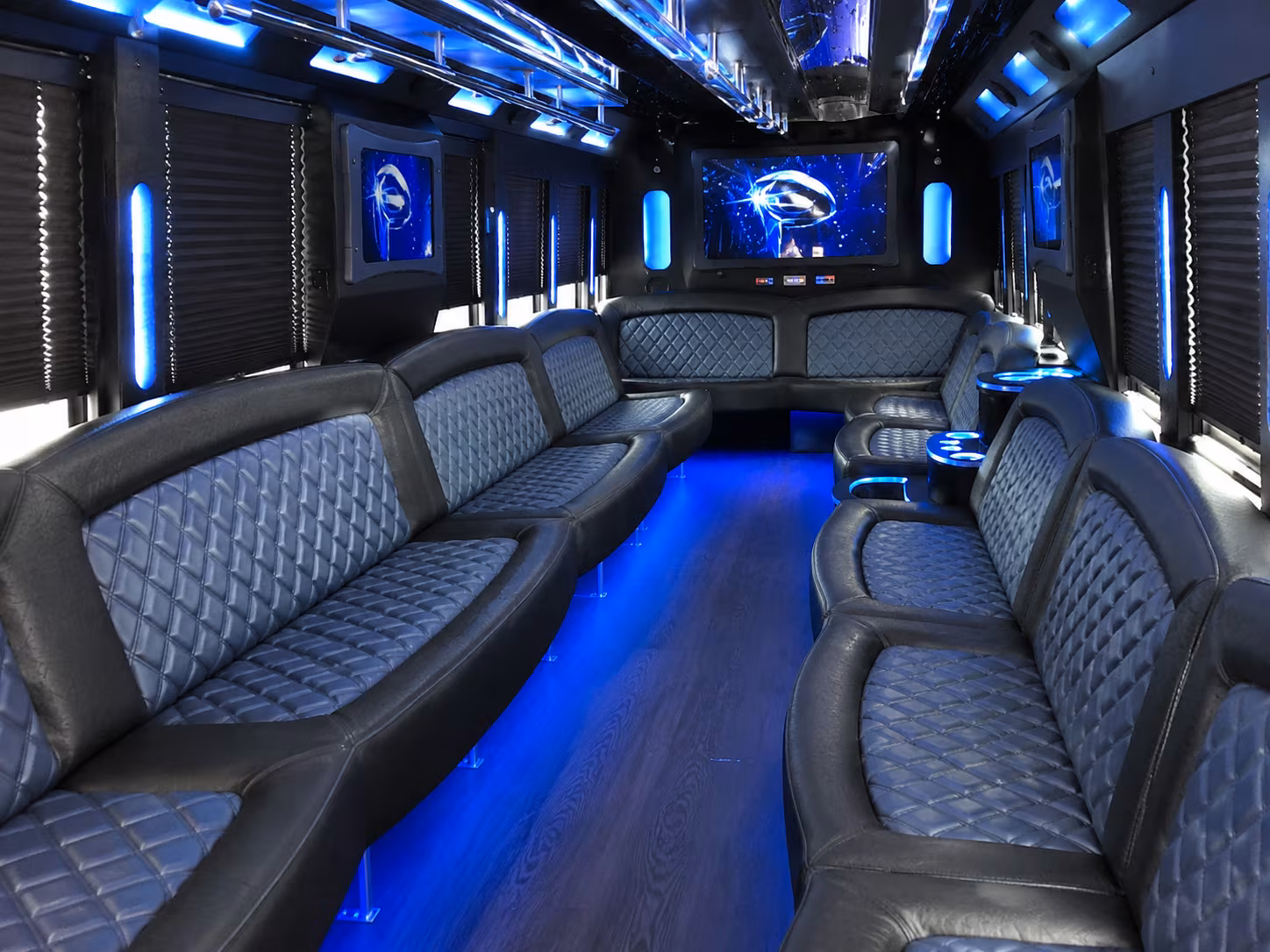 Wedding guests seated inside a party bus serving Honolulu